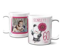 Thoughtful Gifts Cute Teddy Personalised Photo 60th Birthday Mug, Pink, Porcelain, 1 Milliliter, Home, Hot Drinks