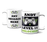 Thoughtful Gifts Gamer Mug - Level 16 Unlocked, 16th Birthday Personalised Mug, 16-Year-Old boy, Cup Birthday, Gift Year Old, Add Name and Message