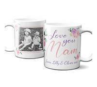 Thoughtful Gifts Lovely Floral Photo Mam Mug, Personalised Photo Mug for Mam, Ceramic, Cylindrical, 1 Count, Dishwasher Safe