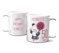 Thoughtful Gifts Personalised 50th Birthday Mug - Cute Teddy Bear Design - Add Name & Message - Custom Gift for Her