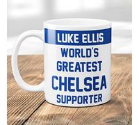 Thoughtful Gifts Personalised Chelsea Supporter Mug - Add Any Name - World’s Greatest Football Fan Gift - Custom Coffee Cup for Him or Her