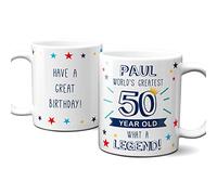 Thoughtful Gifts Personalised World’s Greatest Age 50 Mug, 50th Birthday Gift, Mug for 50-Year-Old Man, Cup Birthday, Gift 50-Year-Old. Add Name and Message