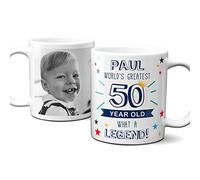 Thoughtful Gifts Personalised World’s Greatest Age 50 Mug, 50th Birthday, Personalised Photo Mug 50-Year-Old Man, Personalised Cup 50th Birthday, Personalised Gift 50-Year-Old. Add Name and Photo