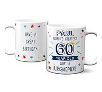 Thoughtful Gifts Personalised World’s Greatest Age 60 Mug,60th Birthday Gift,Personalised Mug 60-Year-Old Man,Personalised Cup 60th Birthday,Personalised Gift 60-Year-Old. Add Name and Message