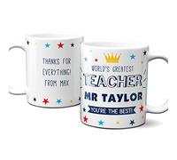 Thoughtful Gifts Personalised World's Greatest Teacher Mug, 11 Ounces, Ceramic, Multicolor, Reusable, Dishwasher Safe, Letter Print, 1 Count (Pack of 1), Mug, Coffee Cup, Gift, Home
