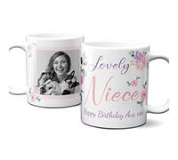 Thoughtful Gifts Personalized Niece Mug, Ceramic Floral Photo Cup, 350 ml, Dishwasher Safe, Christmas Birthday Gift