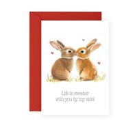 Thoughtful Love Card - “Life is Sweeter” - Cute Love Greeting Card for Anniversary, Valentine’s Day - Ideal for Partners, Babe, Him, Her, Boyfriend, Girlfriend, Hun -Bunny Couple-Comes with Stickers