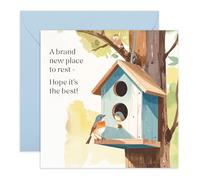 Thoughtful New Home Card - “A Place to Rest” Blue Birdhouse Design - Cute Congratulations Moving Card for Him, Her, Son, Daughter, Cousin, Nephew, Colleague, Niece, Bestie, BFF, Friends