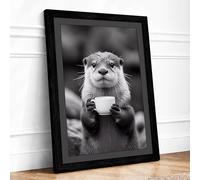 Thoughtful Otter Modern Framed Wall Art Print A1 (84.1×59.4cm) Black, Wall Decor for Living Room, Bedroom, Office & Home, Ready to Hang, Art Gift