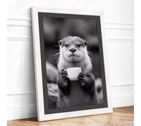 Thoughtful Otter Modern Framed Wall Art Print A1 (84.1×59.4cm) White, Wall Decor for Living Room, Bedroom, Office & Home, Ready to Hang, Art Gift