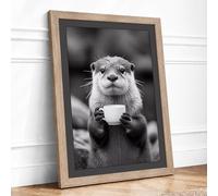 Thoughtful Otter Modern Framed Wall Art Print A2 (59.4×42cm) Oak, Wall Decor for Living Room, Bedroom, Office & Home, Ready to Hang, Art Gift