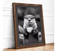 Thoughtful Otter Modern Framed Wall Art Print A2 (59.4×42cm) Walnut, Wall Decor for Living Room, Bedroom, Office & Home, Ready to Hang, Art Gift