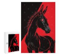 Thoughtful Present: Stylized Black Donkey with Red Background, 1000 PCS, Decorative Jigsaw for Grown-Ups - for A Rewarding Weekend Challenge