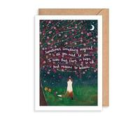 Thoughtful Thinking of You Card Fox Under Moon Hope - Illustrated Greeting Card