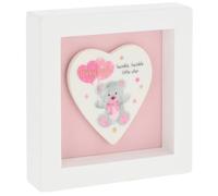 Thoughtful Words Little Bear Art Plaque, Tooth & Curl Box, Birth Certificate & Ceramic Frame - Boy & Girl Variations | Baby Keepsakes & Nursery Gifts (Little Bear Art Plaque Girl)