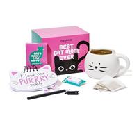Thoughtfully Gourmet, Cat Mom Gift Set, Includes Cat-Shaped Ceramic Mug, 4 Chamomile Tea Bags, Cat-Shaped Notebook & Pen, and Paw-Shaped Sticky Notes