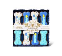 Thoughtfully Pets, Blue Dog Birthday Cookie Gift Set, Hand Decorated Crunchy Treats in Bone Shapes, Great for Birthdays, Biscuit Dog Treat Boy, Set of 8