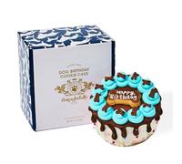 Thoughtfully Pets, Blue Dog Happy Birthday Mini Cookie Cake, Peanut Butter Flavored, Hand Decorated Hollow Biscuit Dog Treat Cake for All Small Large Dog Breeds