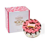 Thoughtfully Pets, Dog Happy Birthday Mini Cookie Cake, Pink, Peanut Butter Flavoured, Hand Decorated Hollow Biscuit Cake For All Dog Breeds