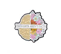 Thoughts Aren’t Facts Enamel Pin Badge - Mental Health Reminder Lapel Pin with Brain & Flowers, Positive Mindfulness Brooch for Jackets, Backpacks, Hats, Bags & Gifts