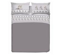 Thoughts Delicate Double Bed Set, Flannel 100% Warm and Soft Cotton, Double Bed Sheet Set 90 x 200 cm, Includes Bottom Sheets, Above and 2 Pillowcases, Made in Italy, Fantasy Reindeer Grey
