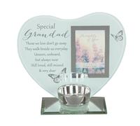 Thoughts of You Glass Memorial Photo Frame & Tea Light Holder for Grandad - 2x3 Photo, 14x16 cm, Silver Heart Frame