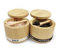 ThougrLyh Bamboo Salt and Pepper Box with Swivel Lid and 2 Spoons - 13OZ