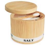 ThougrLyh Salt Box Bamboo Salt Container with Swivel Lid and Spoon Small Spice Cellar with Label 8 oz Capacity salt Holder for Countertop with Magnetic to Easy Open and Seal