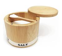 ThougrLyh Salt Box Bamboo Salt Container with Swivel Lid with Magnetic to Easily Open and Seal Salt Cella with Spoon for Storing Salt Pepper Sugar Herbs Small Spice Box