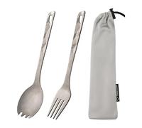 Thous Winds Titanium Spork and Fork Combo, Lightweight Camping Cutlery Set, Reusable Portable Outdoor Flatware for Backpacking Hiking Picnic, with Storage Bag