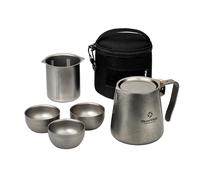 Thous Winds Titanium Tea Set, Portable Kung Fu Tea Pot with 3 Tea Cups, Double-layer Teapot with Strainer, Lightweight Tea Make for Outdoor Camping Backpacking Coffee