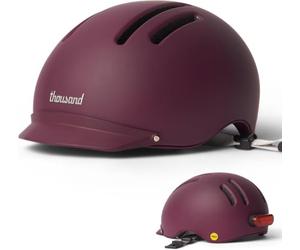 Thousand Chapter MIPS Adult Bike Helmet - Rechargeable LED Rear Light with Magnetic Attachment - PopLock Anti-Theft System - Ventilated Urban Road Cycling Helmet for Men and Women - Deep Burgundy, L