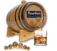 Thousand Oaks Barrel Co. 1 Liter Whiskey Barrel Dispenser with Chalkboard Front - Oak Barrels for Aging Whiskey, Cocktails, Tequila - Bourbon Barrel Home Bar Decor - 1L Mini Whiskey Barrels