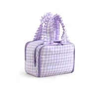 THOVSMOON Travel Toiletry Bag for Women,Water-resistant Large Gingham Makeup Cosmetic Organizer with Ruffles Handle for Traveling, Toiletries, Cosmetic, Essentials Accessories(Purple Gingham)