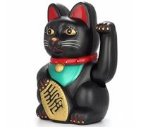 THP DEALS 5 Inch Lucky Waving Cat, Japanese Waving Cat Large Gold Waving Hand Paw Up Wealth Prosperity Welcoming Cat Good Luck Feng Shui Decoration, for Fortune Luck Wealth (Black)