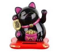 THP DEALS Lucky Cat Waving Moving Arm Solar Power Chinese Oriental Maneki Neko Feng Shui Money Decoration Dancing Cats Chinese Gift, for Welcoming Fortune Luck Wealth, Car decor (Black)