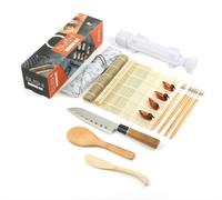 THP DEALS Sushi Making Kit 16 Pcs - Bazooka Maker with 2 Bamboo Mats and 4 Chopsticks with Bag, Paddle, Spreader, DIY Sushi Roller Machine for Beginners with Cook Book