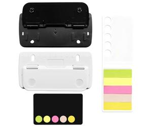 THQAE 2 Pieces Pocket Punches, Plastic Double Hole Punches, Mini Punches with 2 Post-it Packs, Ideal for School, Office and Home (Black and White)
