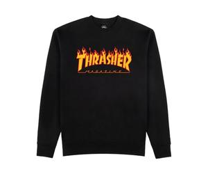Thrasher Skateboard Magazine Crewneck Sweatshirt Flame Logo Skate Sweatshirt, Black, M