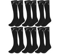 Thread Linens 6 Pairs Knee High Bow Socks Frilly Cotton Rich Fluffy Ribbons Bows Long Socks Stockings Girls Bow Knee High Sock (UK, Age, 4 Years, 7 Years, Regular, Black pack of 6)