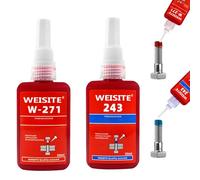 Thread Lock 243 and 271, 2 x 50ml Locktight Threadlock Medium and High Strength Lock, Prevent Nuts, Bolts, Bearings, Fasteners and Screws from Loosening Due to Prolonged Vibration