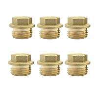 Thread Socket Pipe End Plugs Fitting， Brass BSP Male Thread Hex Head Equal Pipe Plug Fitting 1/2 inch Pack of 6