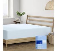 THREAD SPREAD 100% Cotton Fitted Sheet King Size - 400 Thread Count Fitted Sheet King Cotton Only, Soft, Durable, Cooling 16" Deep Pocket Sateen Weave Bottom, Luxury Hotel Quality - Light Blue