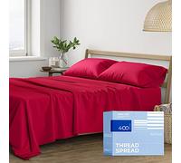 THREAD SPREAD 100% Cotton Sheets for King Size Bed - 400 Thread Count 4 Piece Cotton Sheet Set - Soft, Breathable Cooling Sheets - Deep Pocket King Bed Sheets - Sateen Weave King Bedsheet (Red)