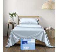THREAD SPREAD 100% Cotton Twin Sheet Set - 400 Thread Count, 3 PC Twin Sheets, Cooling & Luxury Sateen Sheets, 16" Deep Pocket, Breathable Cotton Sheets for Dorm (Light Blue)