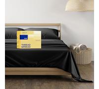 THREAD SPREAD 100% Egyptian Cotton Queen Size Sheet Set - 4 PC 600 Thread Count Egyptian Cotton Sheets Set for Queen Size Bed (Black), Soft, Cooling, Luxury Hotel 16" Deep Pocket Sateen Bedsheet