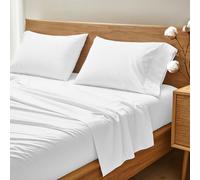 THREAD SPREAD 100% Organic Cotton Bed Sheet Set - Crisp and Cooling Percale Weave, Soft Breathable, Eco-Friendly, 4 Piece Bedding Set, Deep Pocket with All-Around Elastic, (Queen, White)