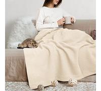 THREAD SPREAD Organic GOTS Cotton Blanket, Full/Queen - 350 GSM, Antistatic, Fuzzy Soft, Lightweight, Sofa, Camping & Travel, Perfect Herringbone All Seasons Throw, Ivory/Cream + Free Tote Bag
