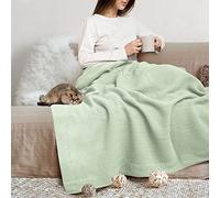 THREAD SPREAD Organic GOTS Cotton Blanket, Full/Queen - 350 GSM, Antistatic, Fuzzy Soft, Lightweight, Sofa, Camping & Travel, Perfect Herringbone All Seasons Throw, Sage Green + Stylish Bonus Tote Bag