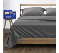 THREAD SPREAD True Luxury 1000-Thread-Count 100% Egyptian Cotton Bed Sheets, 4-Pc Queen Dark Grey Sheet Set, Single Ply Long-Staple Yarns, Sateen Weave, Fits Mattress Upto 18'' Deep Pocket